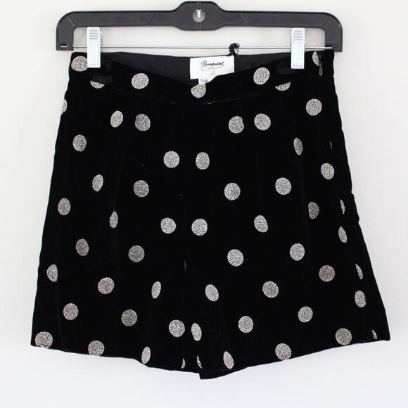 NWT Bonpoint Couture Black Velvet Shorts Golden Metallic Polka Dots 12